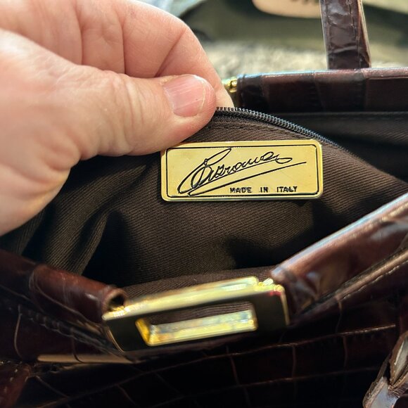 Cognac Embossed Leather Handle Bag, Made in Italy - Picture 6 of 6